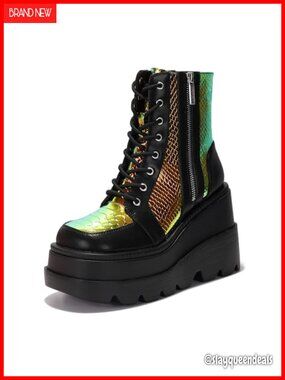 Platform Ankle Boots Chunky Block Heel Dual Closure Mid-Top Bootie